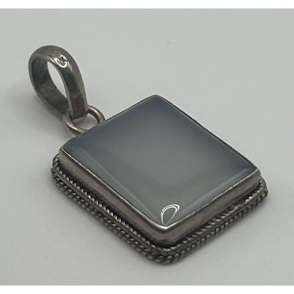 Sterling Silver 925 Box Chain & Square Silver Frame Resin/Plastic Pendant